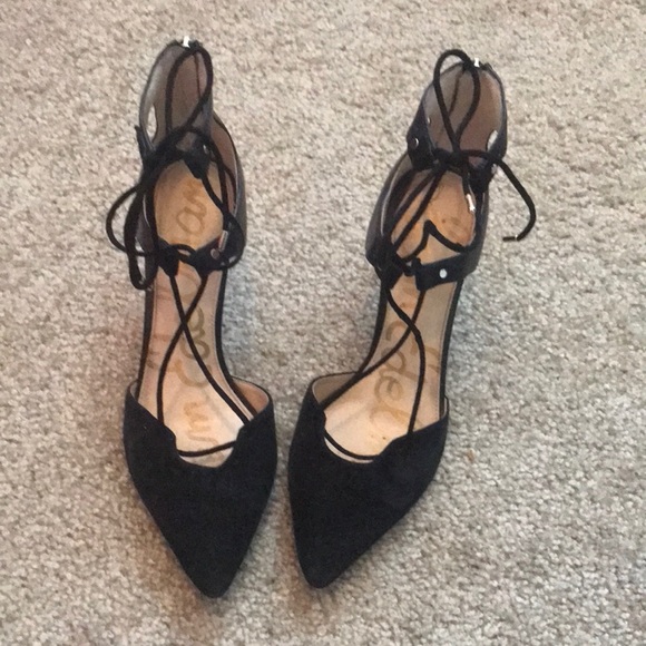 Sam Edelman Shoes - Sam Edelman crisscross tie up pointed toe zip back size 8 1/2 black heels